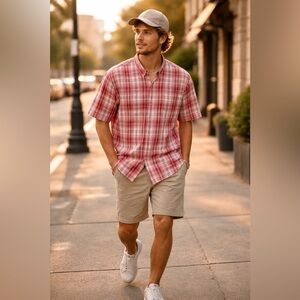 Woolrich Plaid Outdoor Button Down Shirt Red White Hiking Fishing Size XXL